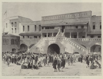 The Ashanti Expedition, Native Carriers waiting to be hired at Cape Coast Castle by Charles Auguste Loye